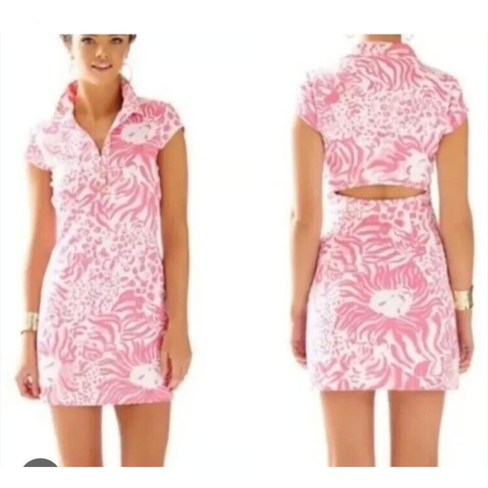 Lilly Pulitzer Rayna Get Spotted Pink Lion Dress Cut Out Back Sz L